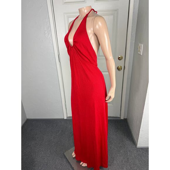 Vintage 70s Carol Anderson Dress 9/10 Maxi Halter Polyester Knit Party F4-7 - Picture 3 of 6